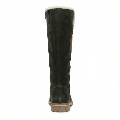 Damen Plattformstiefel Vintage Stil Leder Braun