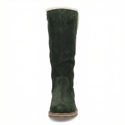 Damen Plattformstiefel Vintage Stil Leder Braun