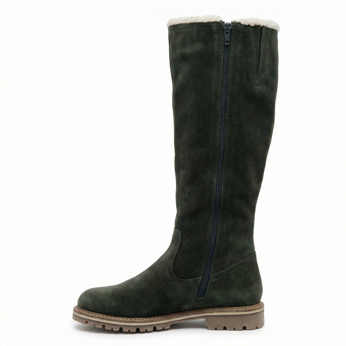 Damen Plattformstiefel Vintage Stil Leder Braun