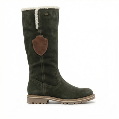 Damen Plattformstiefel Vintage Stil Leder Braun