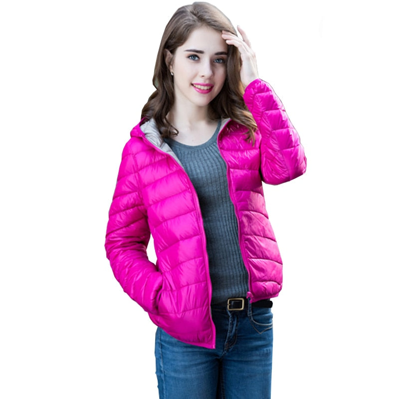 Damen Wende-Daunenjacke Leicht Warm Wasserdicht