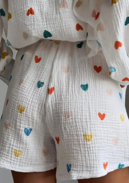 Herz-Print Damen Zweiteiler Sommeroutfit