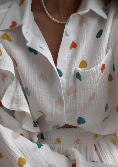 Herz-Print Damen Zweiteiler Sommeroutfit