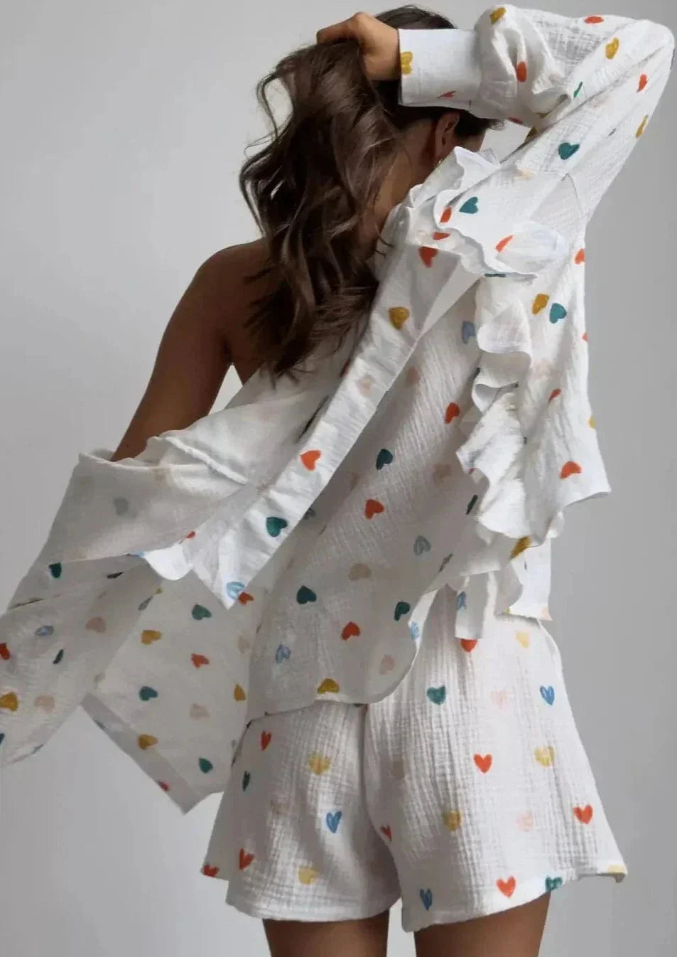 Herz-Print Damen Zweiteiler Sommeroutfit