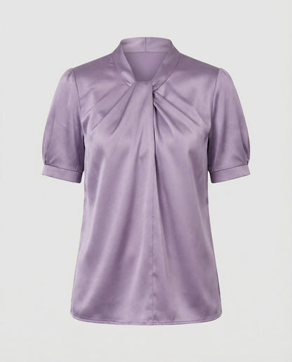 Damen Satin Bluse mit Krawattenkragen Elegant