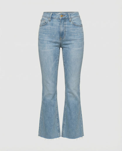 Damen Highwaist Flare Jeans Fransen Saum