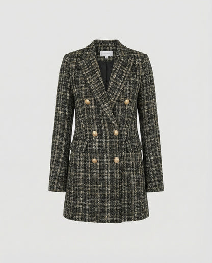 Damen Blazer Tweed Doppelknöpfe Modern