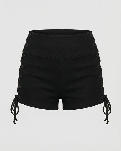 Damen High Waist Shorts Elastisch Mit Schnürung