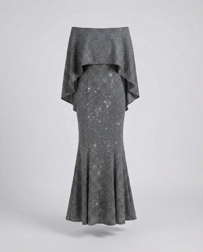Damen Abendkleid Off-Shoulder Glitter