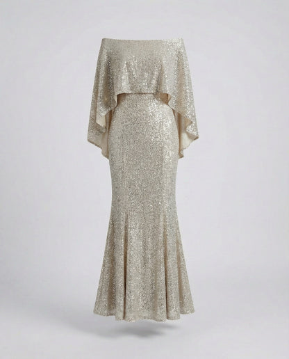 Damen Abendkleid Off-Shoulder Glitter