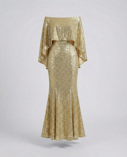 Damen Abendkleid Off-Shoulder Glitter