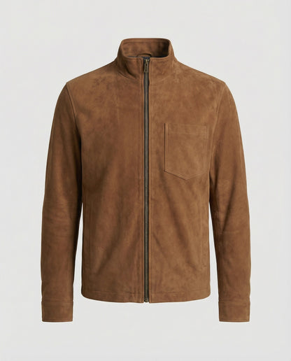 Herren Wildlederjacke Stehkragen Elegant Leder