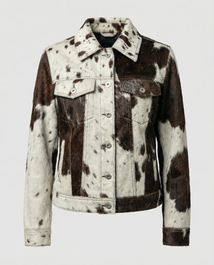 Damen Lederjacke Wildleder Tierprint