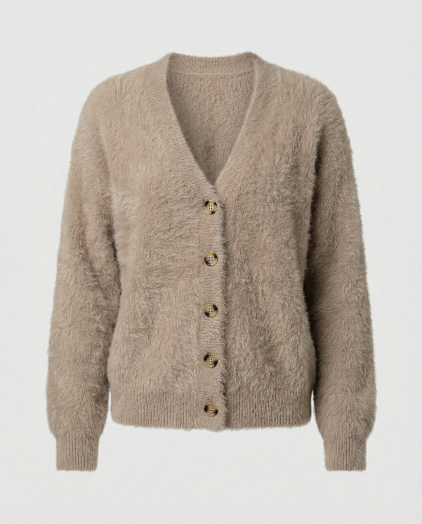 Damen Strickjacke V-Ausschnitt Flauschig Große Knöpfe