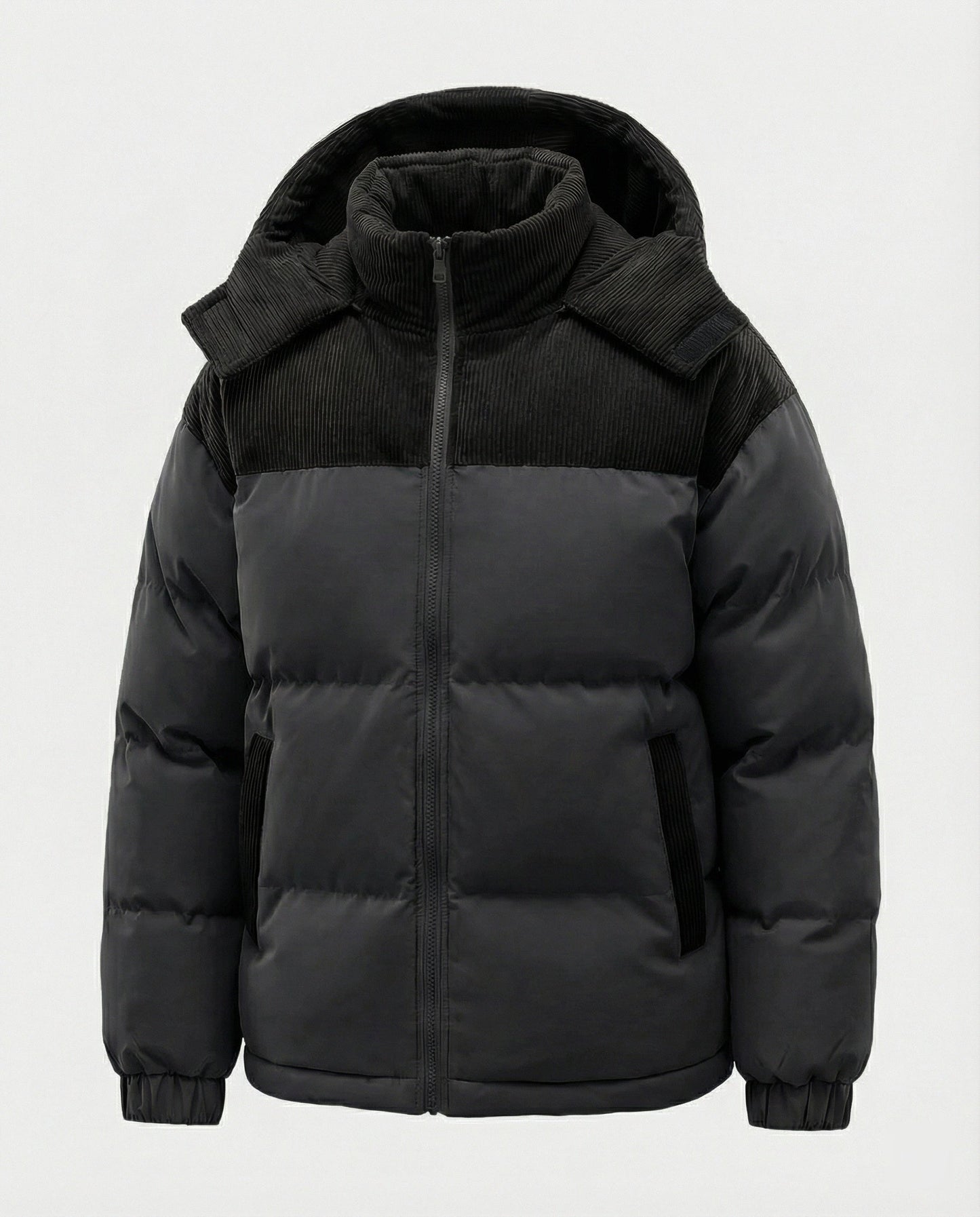 Modische Damen Kapuzenjacke Puffärmel Farbblock Design