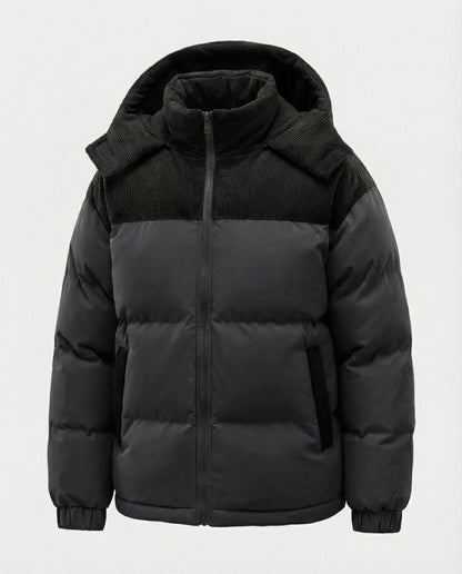 Modische Damen Kapuzenjacke Puffärmel Farbblock Design