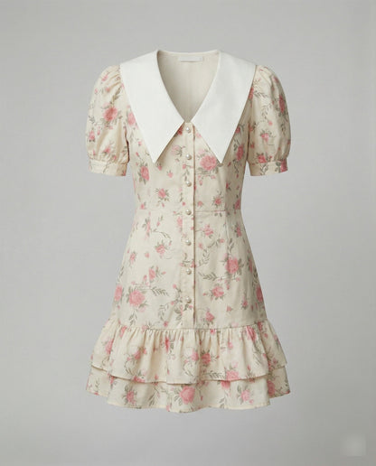 Damen Sommerkleid Blumenmuster Puffärmel