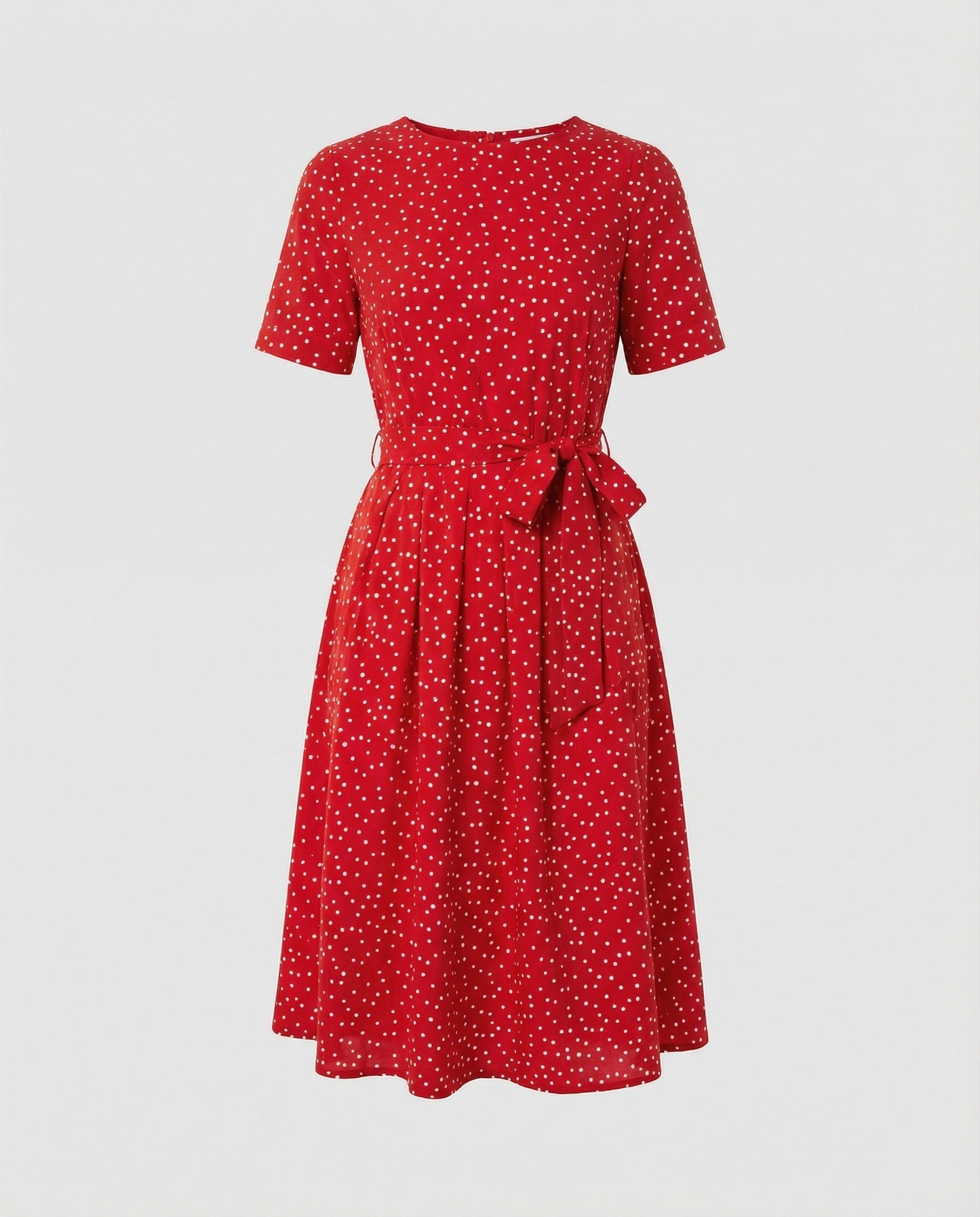 Damen Midi-Kleid mit Punkten und Taillengürtel Elegant