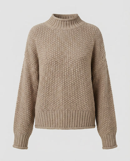 Damen Strickpullover Kuschelig Weite Ärmel Hochkragen