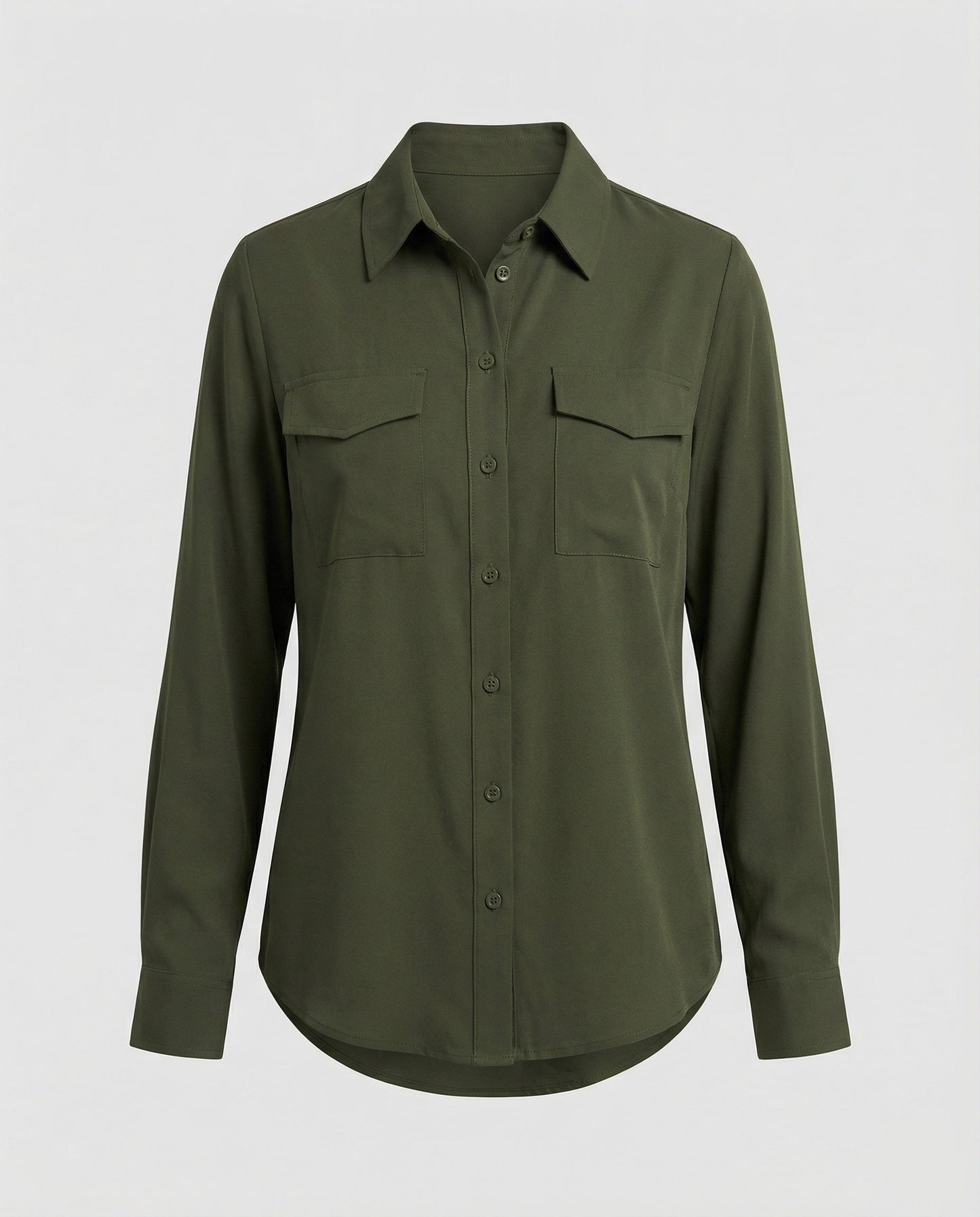 Damen Bluse Langarm Baumwolle Mit Brusttaschen