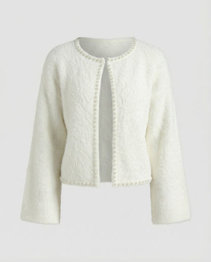 Damen Strickjacke Flauschig Perlen Verzierung