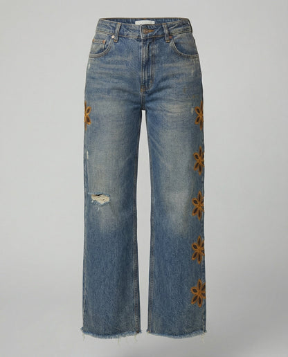 Damen Jeans Blumenmuster Bunt