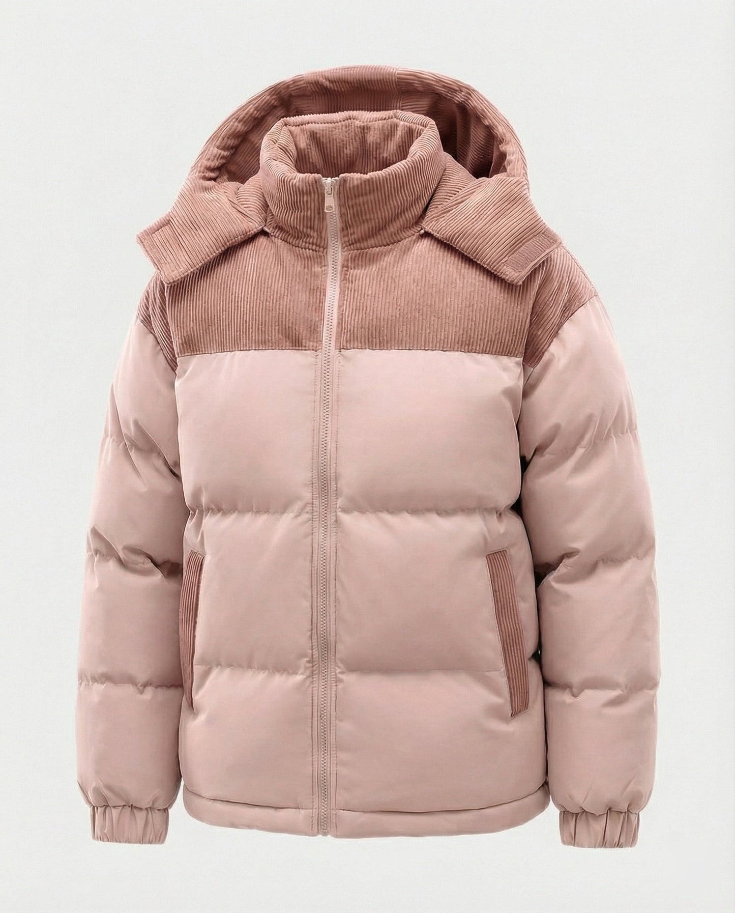 Modische Damen Kapuzenjacke Puffärmel Farbblock Design