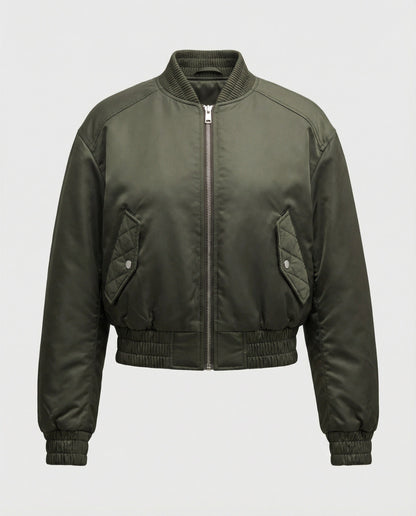 Damen Bomberjacke Hochgeschlossen mit Kapuze Schwarz - Norvielle