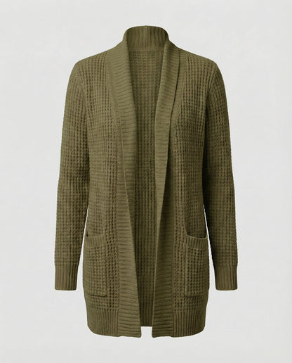 Weiche Strickjacke Lange Ärmel Offen Vorne Mit Taschen