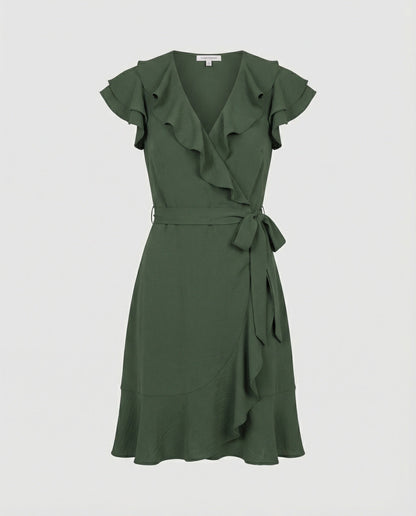 Damen Wickelkleid mit Rüschen und Taillengürtel Modern