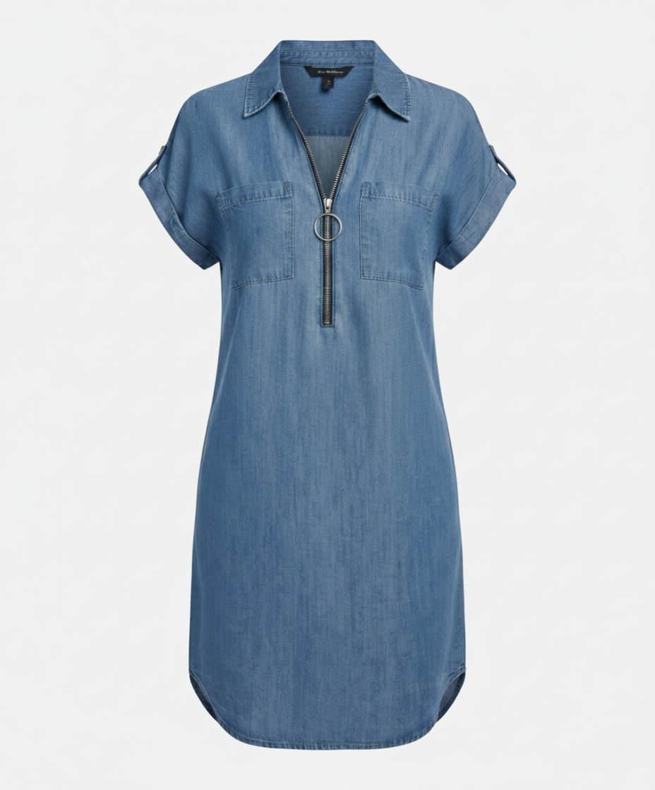Damen Jeanskleid Reißverschluss Modern
