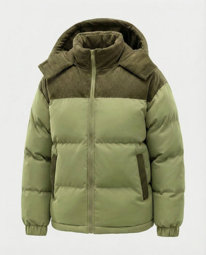 Modische Damen Kapuzenjacke Puffärmel Farbblock Design