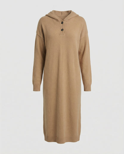 Damen Hoodie-Kleid Weiches Kapuzenkleid mit Knöpfen
