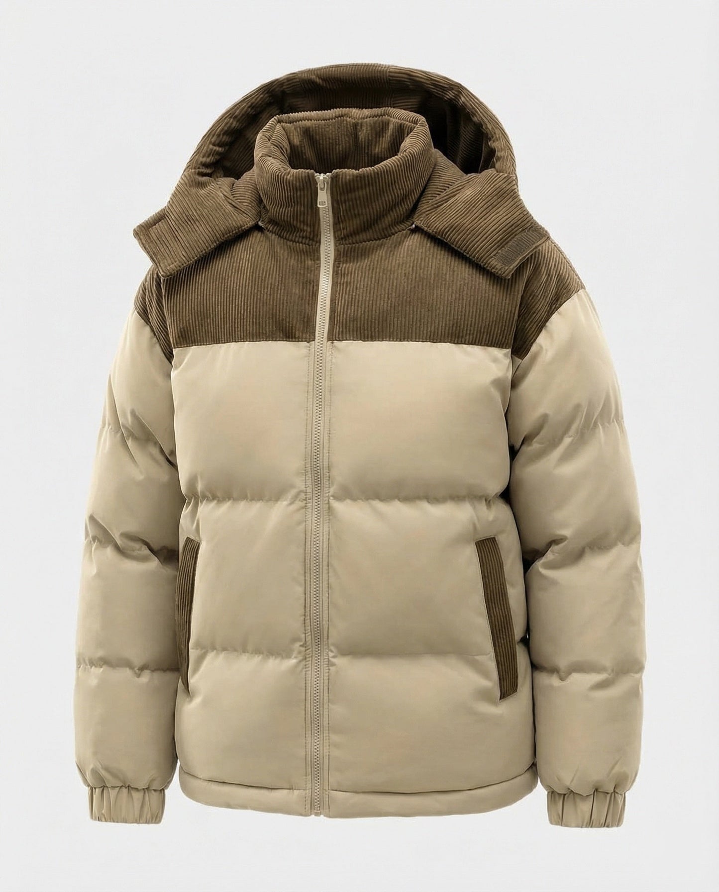 Modische Damen Kapuzenjacke Puffärmel Farbblock Design