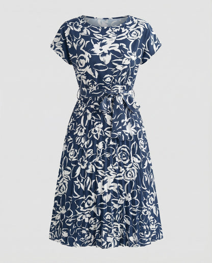 Damenkleid Blumenmuster Sommer mit Gürtel