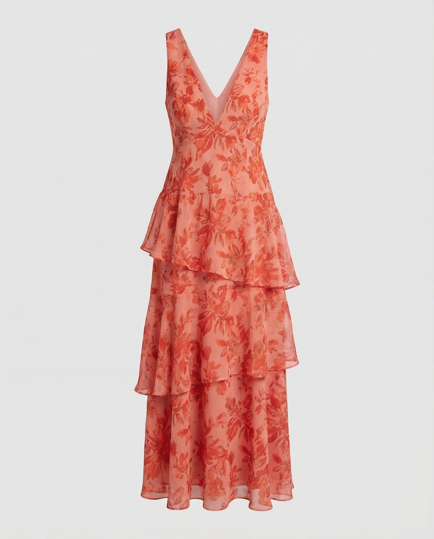 Damen Maxikleid mit Rüschen und tiefem Dekolleté