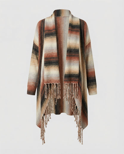 Damen Poncho Weste Streifen Modisch