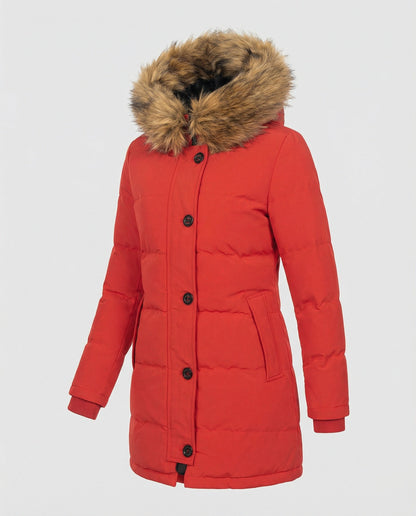 Damen Winterparka Slim Fit Kunstfell Kapuze