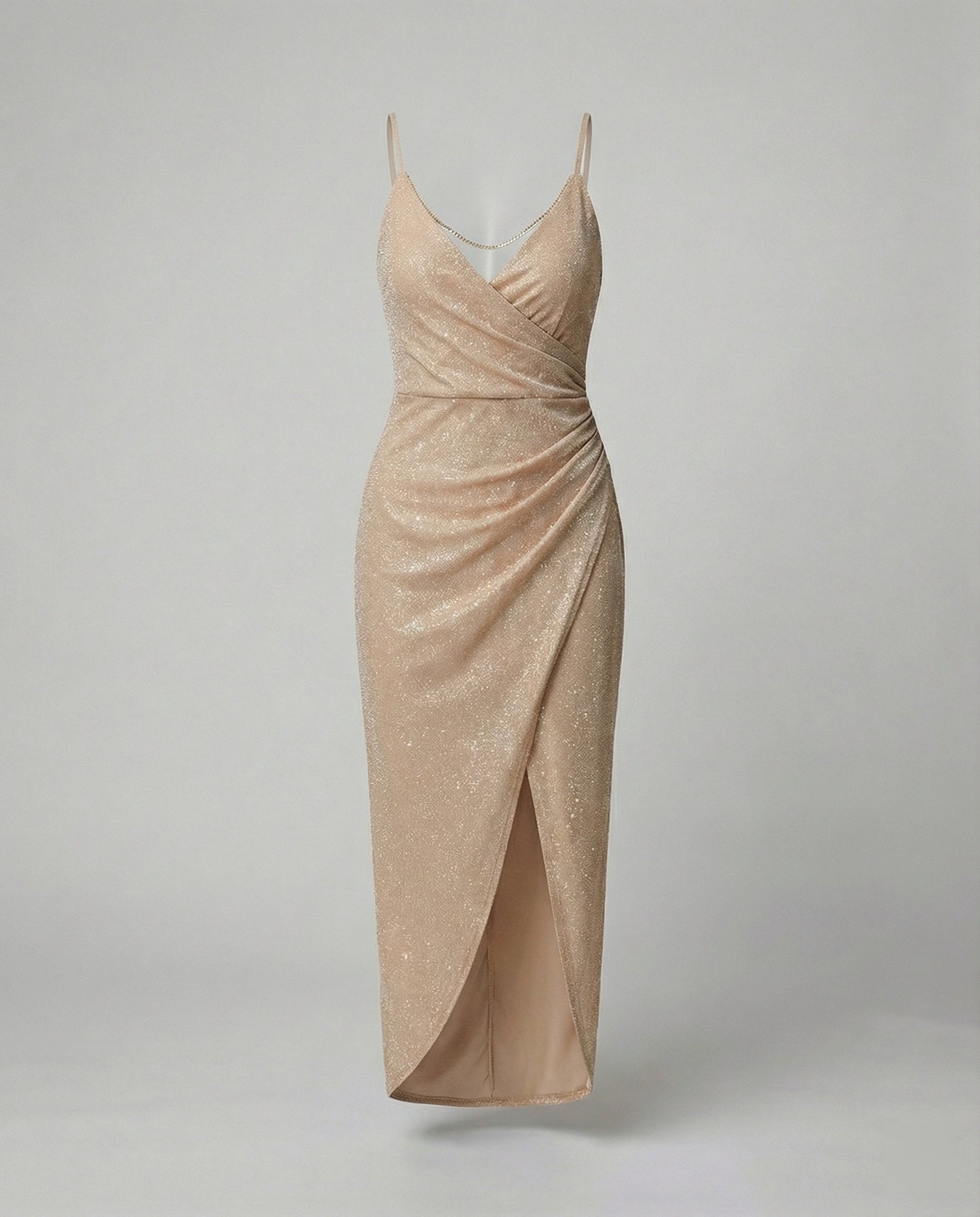 Damen Wickelkleid Hochgeschlitzt Glitzernd