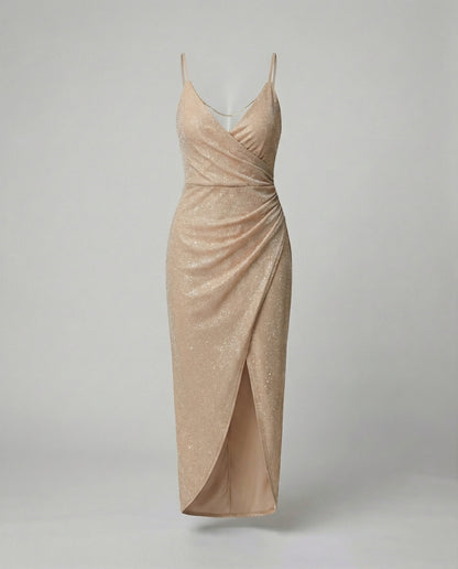 Damen Wickelkleid Hochgeschlitzt Glitzernd