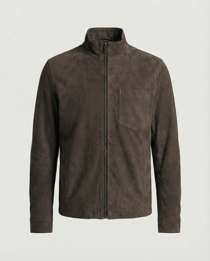 Herren Wildlederjacke Stehkragen Elegant Leder