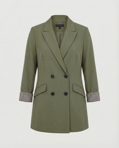 Damen Doppelreihenblazer Modern Kontrastärmel
