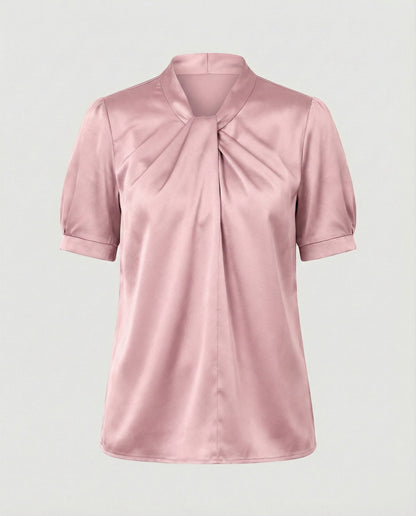 Damen Satin Bluse mit Krawattenkragen Elegant