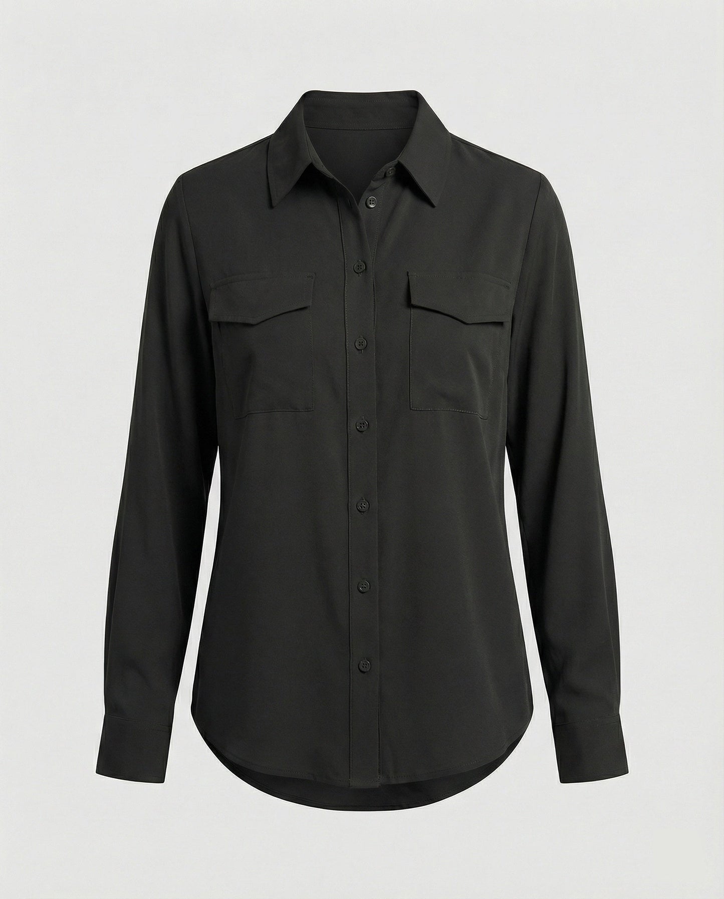 Damen Bluse Langarm Baumwolle Mit Brusttaschen