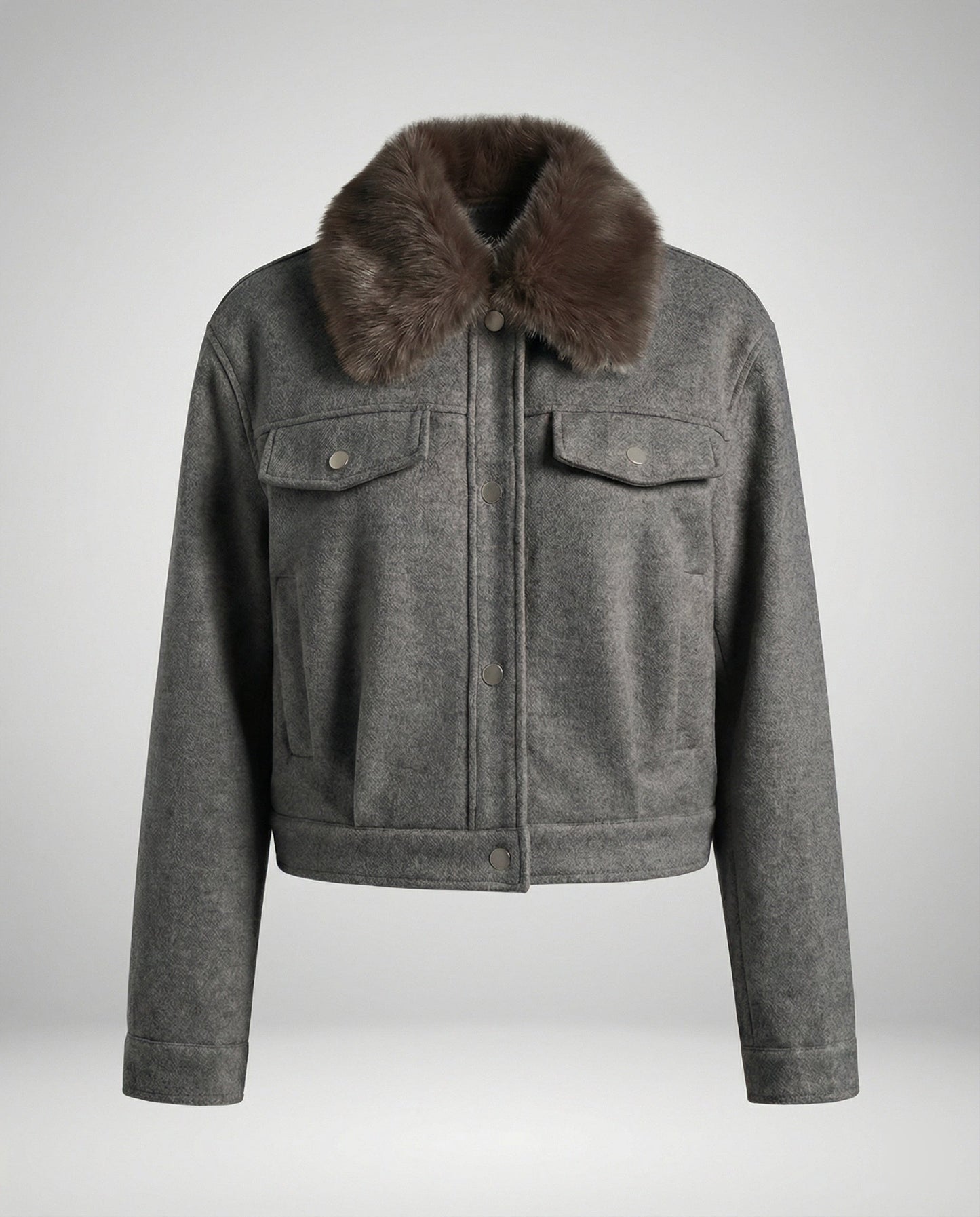 Damen Wolljacke mit Kunstfellkragen Warm