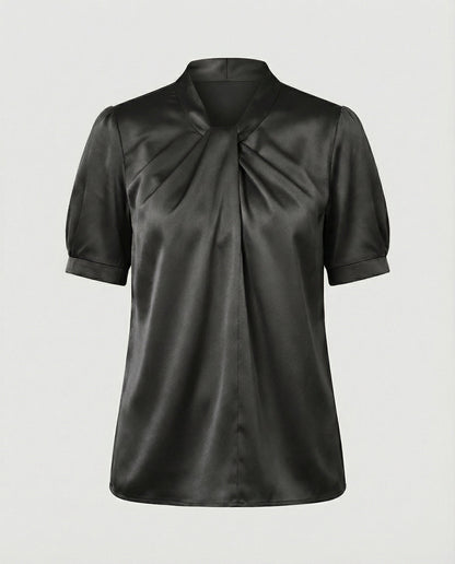Damen Satin Bluse mit Krawattenkragen Elegant