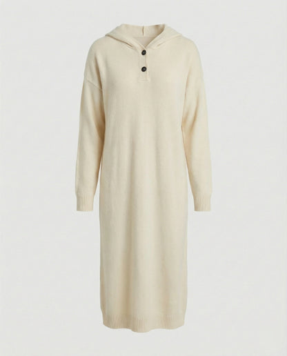 Damen Hoodie-Kleid Weiches Kapuzenkleid mit Knöpfen