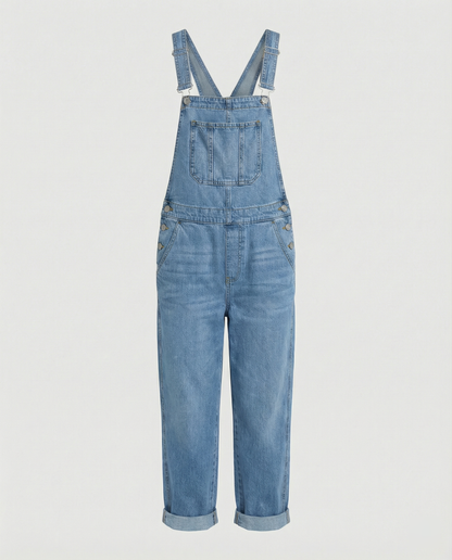 Damen Oversized Latzhose Jeans mit tiefen Taschen