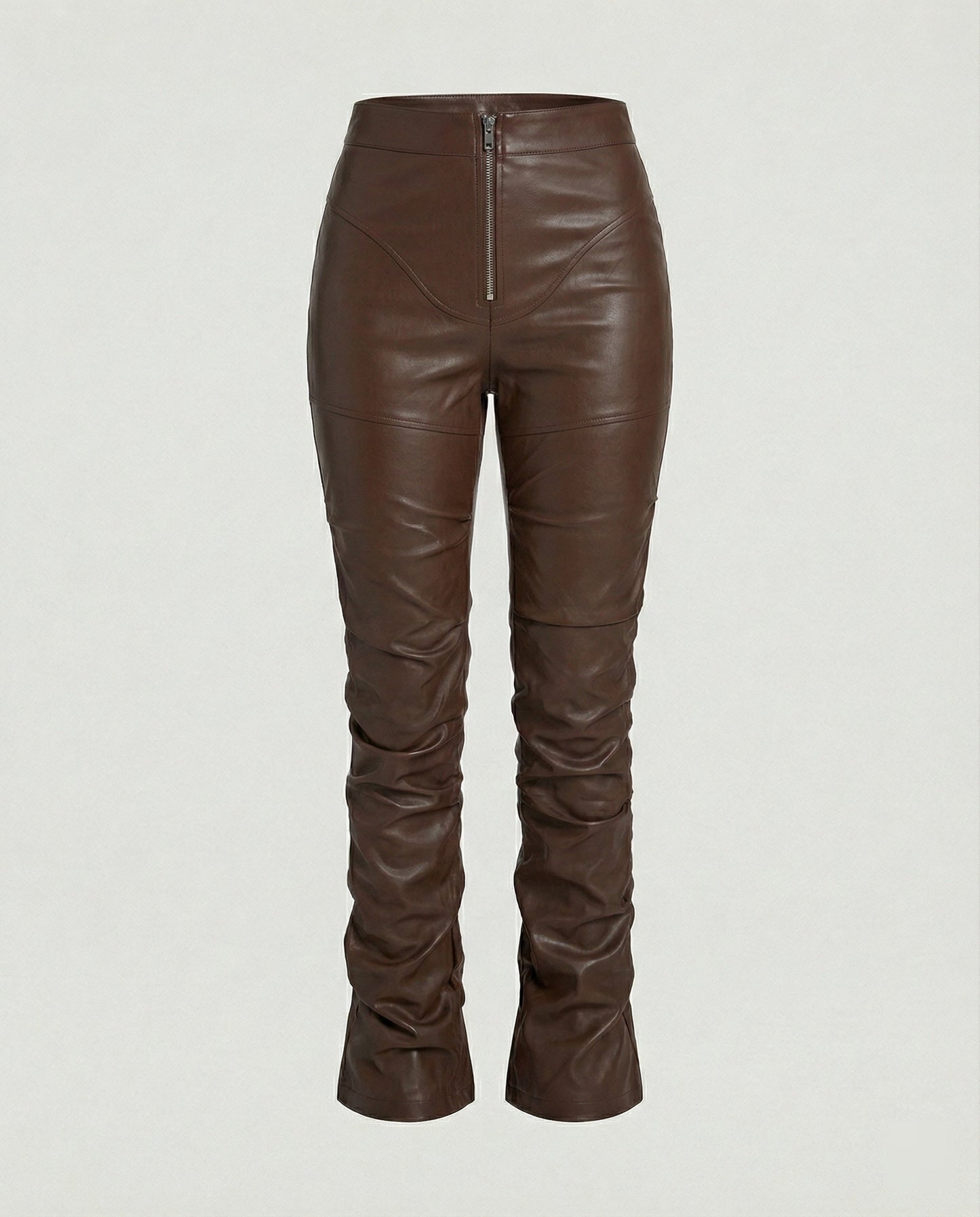Damen High-Waist-Hose Kunstleder Weites Bein