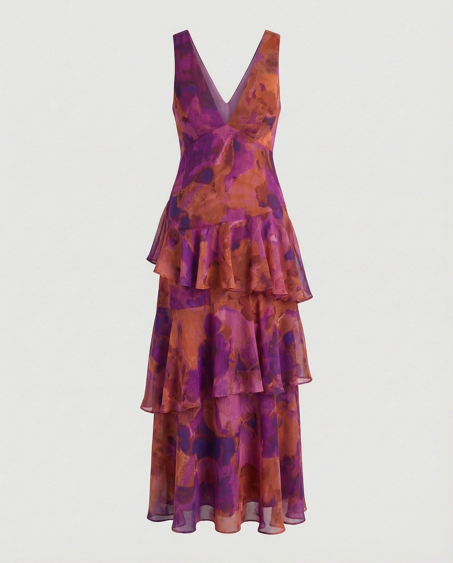 Damen Maxikleid mit Rüschen und tiefem Dekolleté